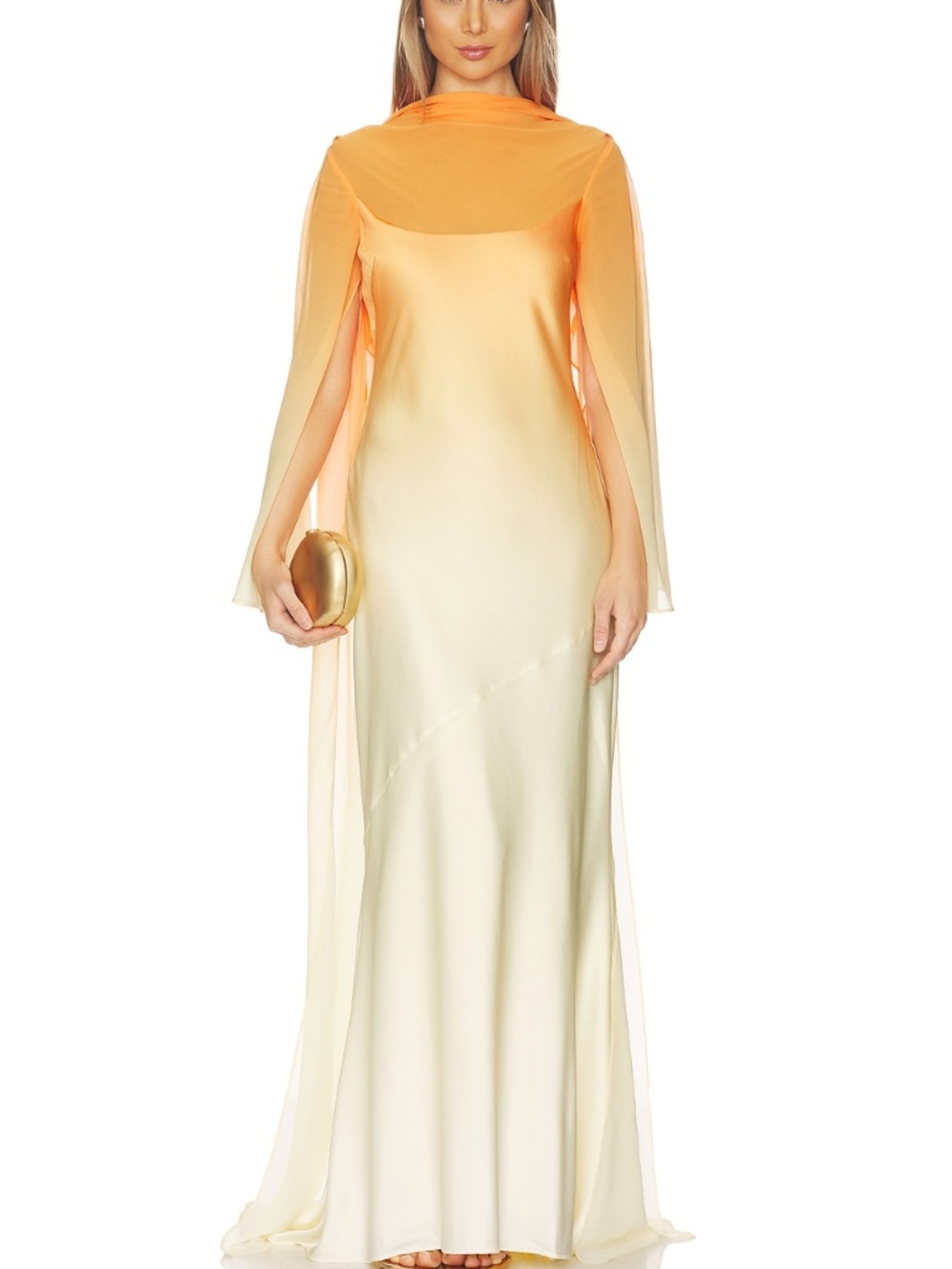 Significant Other Devyln Long Sleeve Gown Solarflare Ombre Yellow Orange US 4